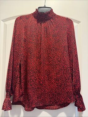 H&M Blouse Long sleeve Red Black Animal Print XS Runs Big EUC